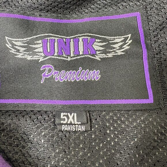 UNIK WOMENS LEATHER JACKET Cafe Moto Zip In Hoodie Purple Black Embroidered 5X - Picture 9 of 9